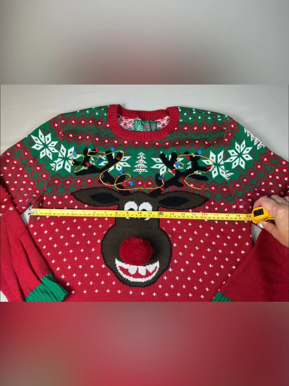 Men’s Funny Ugly Christmas Sweater Red Green Reindeer Pom Pom Rudolph